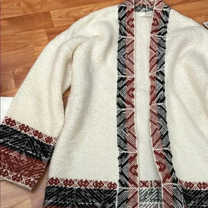 H&M Boho Sweater Brown Black Aztec Trim Size Medium